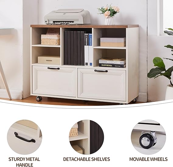 60L-Shaped Executive Desk with 40Adjustable File Cabinet,Farmhouse Home Office Desk with Charging Station,Office Desk with Storage Drawers,Wood Computer Desk Set for Office Work,Home Study