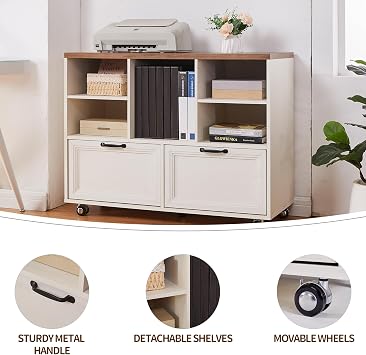 60L-Shaped Executive Desk with 40Adjustable File Cabinet,Farmhouse Home Office Desk with Charging Station,Office Desk with Storage Drawers,Wood Computer Desk Set for Office Work,Home Study