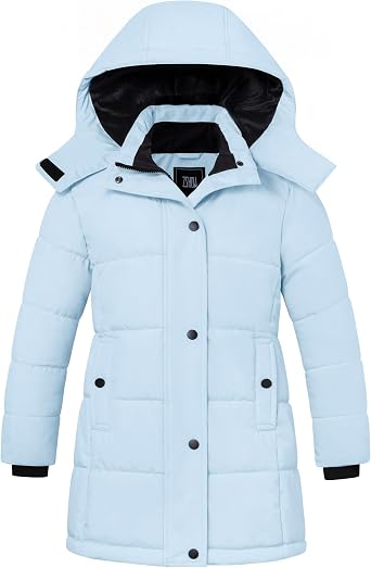 ZSHOW Girls Long Winter Coat Hooded Puffer Jacket Waterproof Warm Parka | Windproof Removable Hood, Fleece Lined, 5000mm Waterproof, Machine Washable, Quilted, for Daily, Snow, School