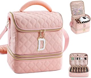 Personalized Initial Nail Polish Organizer – Holds 48 Bottles (15ml/0.5 fl oz), Nail Lamp & Tools – Nail Bag for Nail Organizers and Storage, Nail Polish Holder, Nail Tech Travel Case