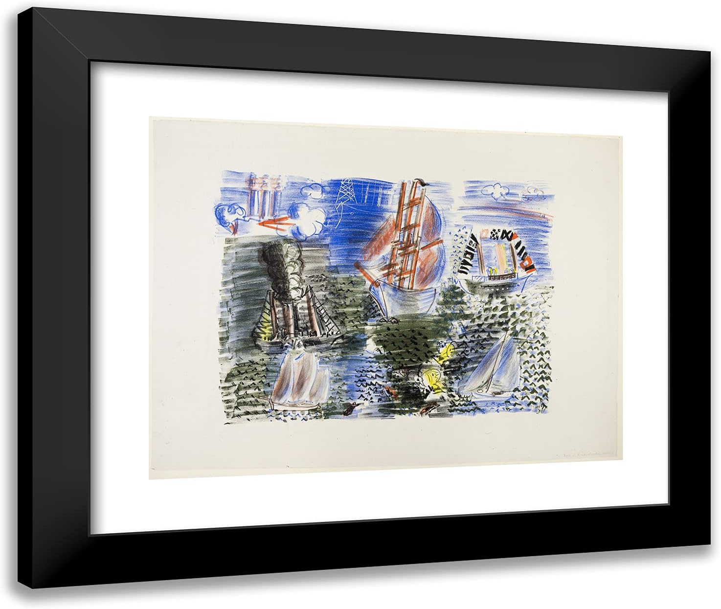 ArtDirect Raoul Dufy 24x20 Black Modern Framed and Double Matted Art Print Titled The Sea