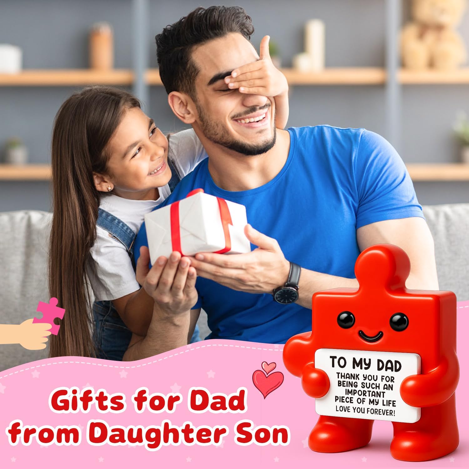 Fathers Day Birthday Gifts for Dad from Daughter Son Wife, Best Dad Ever Gifts, Funny New Stepped Up Bonus Step First Time Daddy Gift, Thank You Father Puzzle Piece Decor, I Love You Gift