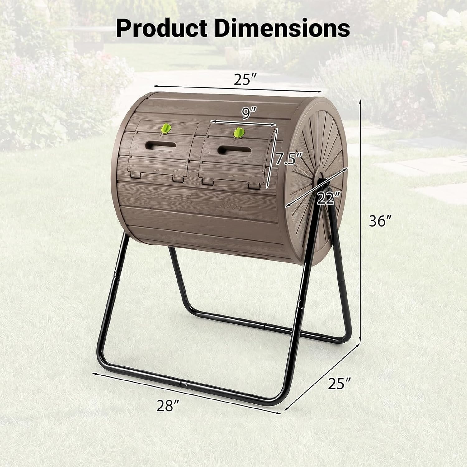 S AFSTAR Dual Chamber Compost Bin, 37.5 Gallon Compost Tumbler Outdoor wtih 2 Lockable Doors & Metal Stand, BPA-Free 360° Rotating Batch Composter for Garden, Kitchen, Yard Waste (Coffee)