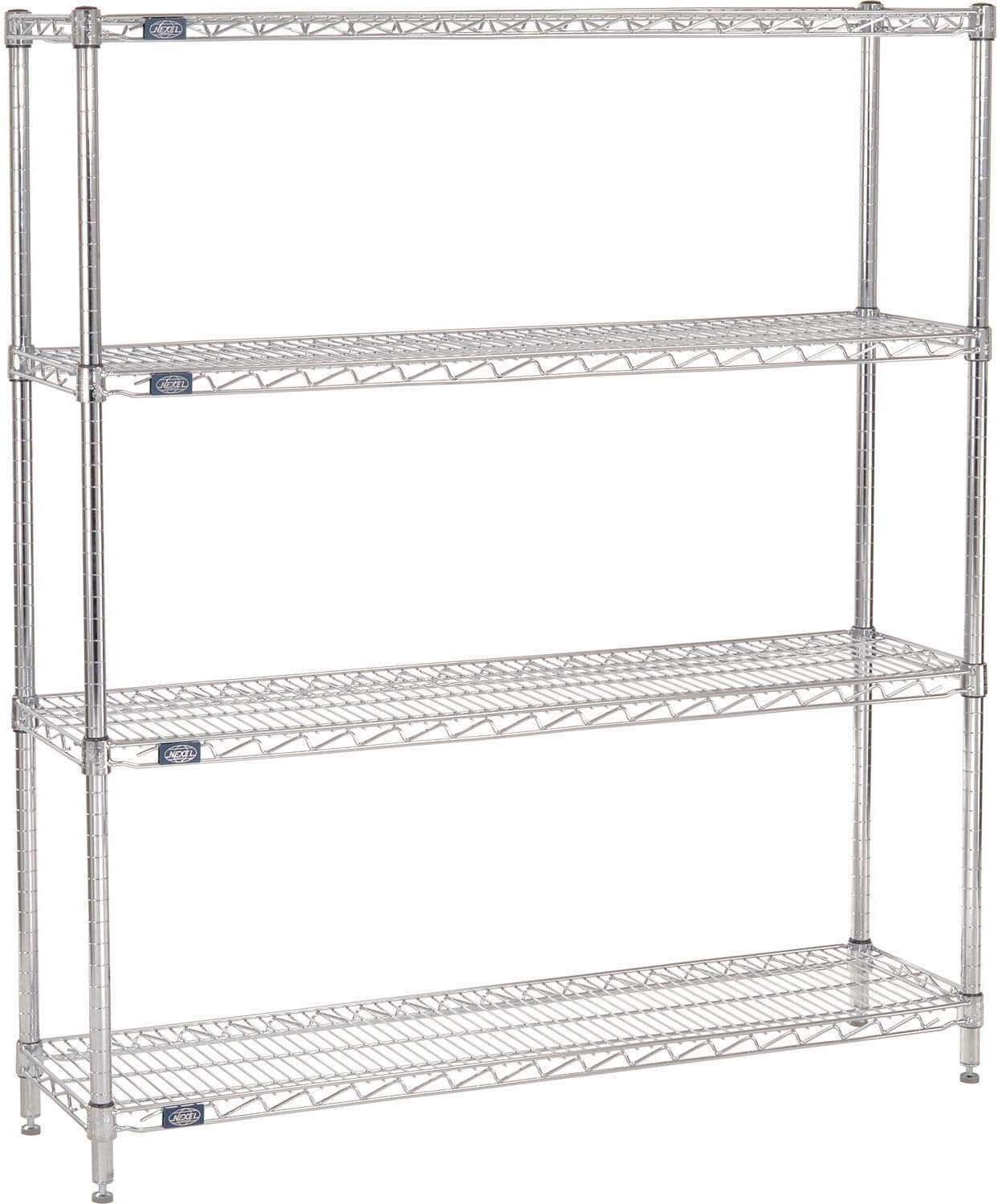Nexel 4 Tier Chrome Wire Shelving Starter Unit, 48"W x 12"D x 54"H