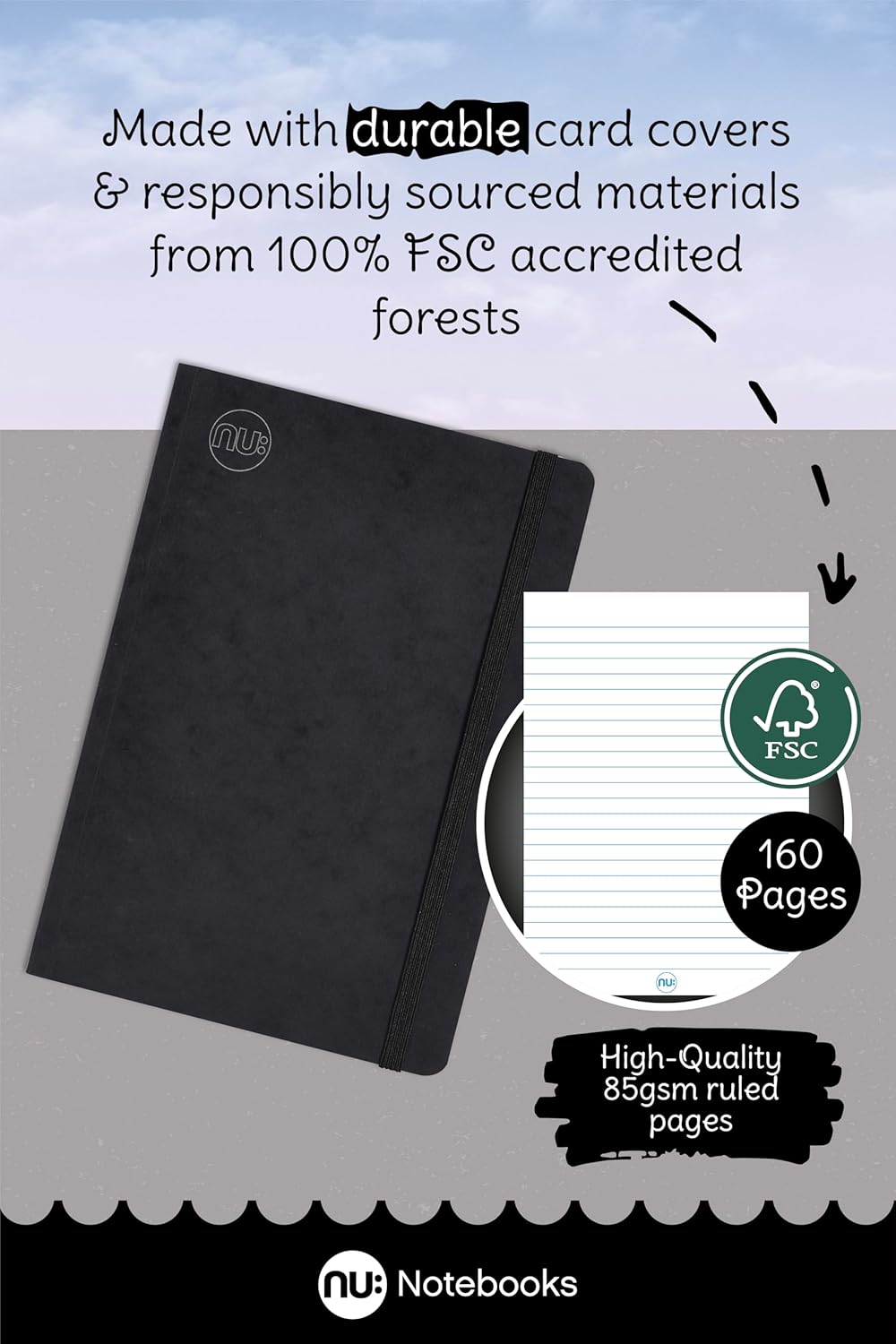 nu: CLOUD A5 JOURNAL - BLACK - MULTIPACK OF 3