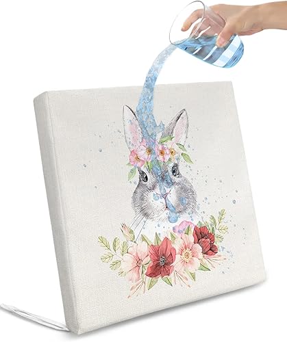 Miniatura 8 de Paquete de 2 fundas de cojín extraíbles para silla, impermeables, para Pascua, diseño de conejito gris acuarela, textura de arpillera, para