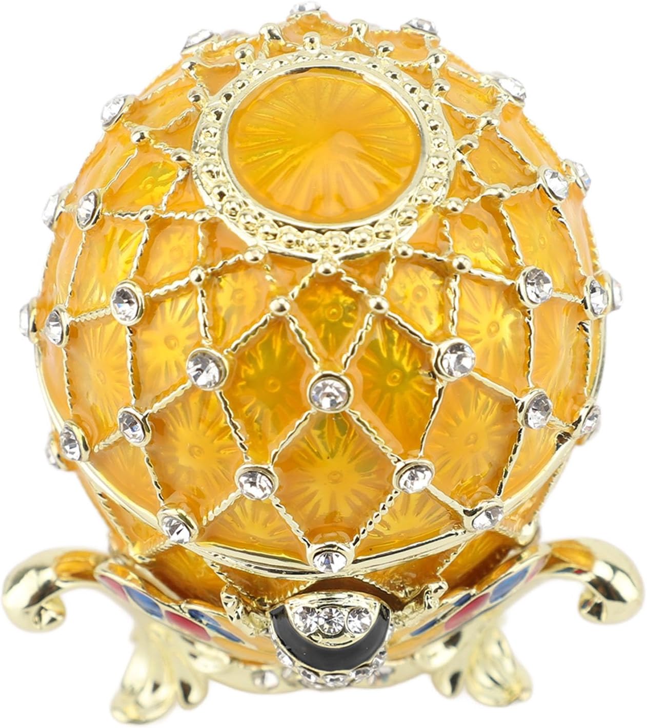 FILFEEL Vintage Metal Trinket Box, Egg Style with Mosaic Rhinestones, Hand Painted Enamel Jewelry Holder, Great