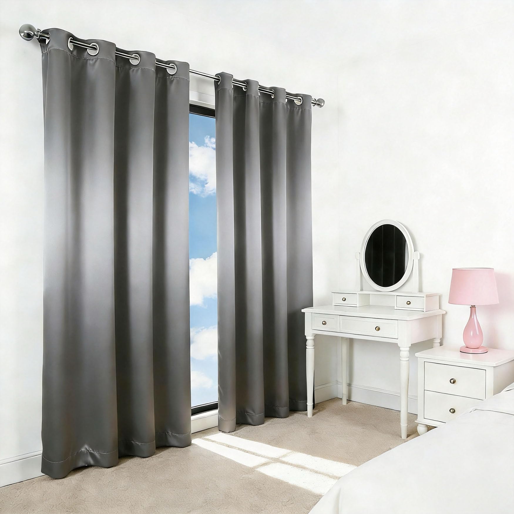 Thermovorhang Kälteschutz 140 x 225 cm Verdunkelungs Thermo Hitzeschutz, Weich Dicker Gardinen Blickdicht Wohnzimmer mit Ösen Verdunkelung für Wohnzimmer & Schlafzimmer, Grau