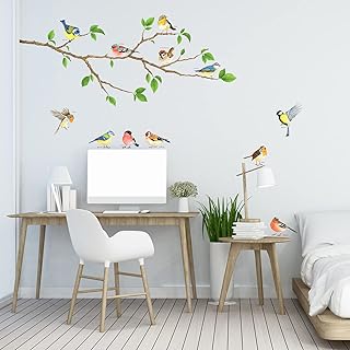 DECOWALL DA-1804 Oiseaux de Jardin sur la Branche D'arbre Animaux Autocollants Muraux Mural Stickers Chambre Enfants Garderie Salon wall adhsif maison dcalcomanies