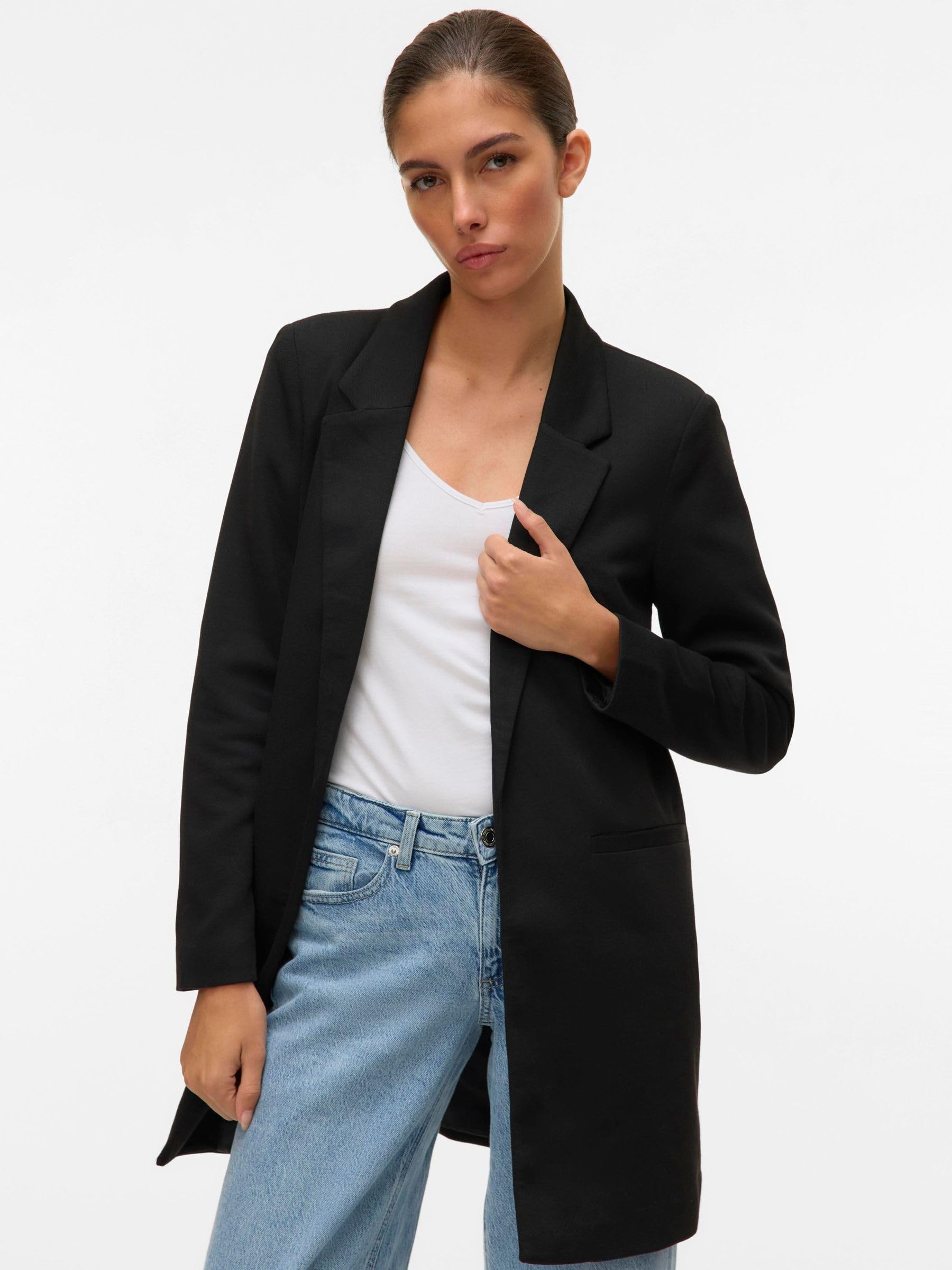 Vero Moda Vmverina Ls Long Blazer, Blazer Donna, Nero, 48