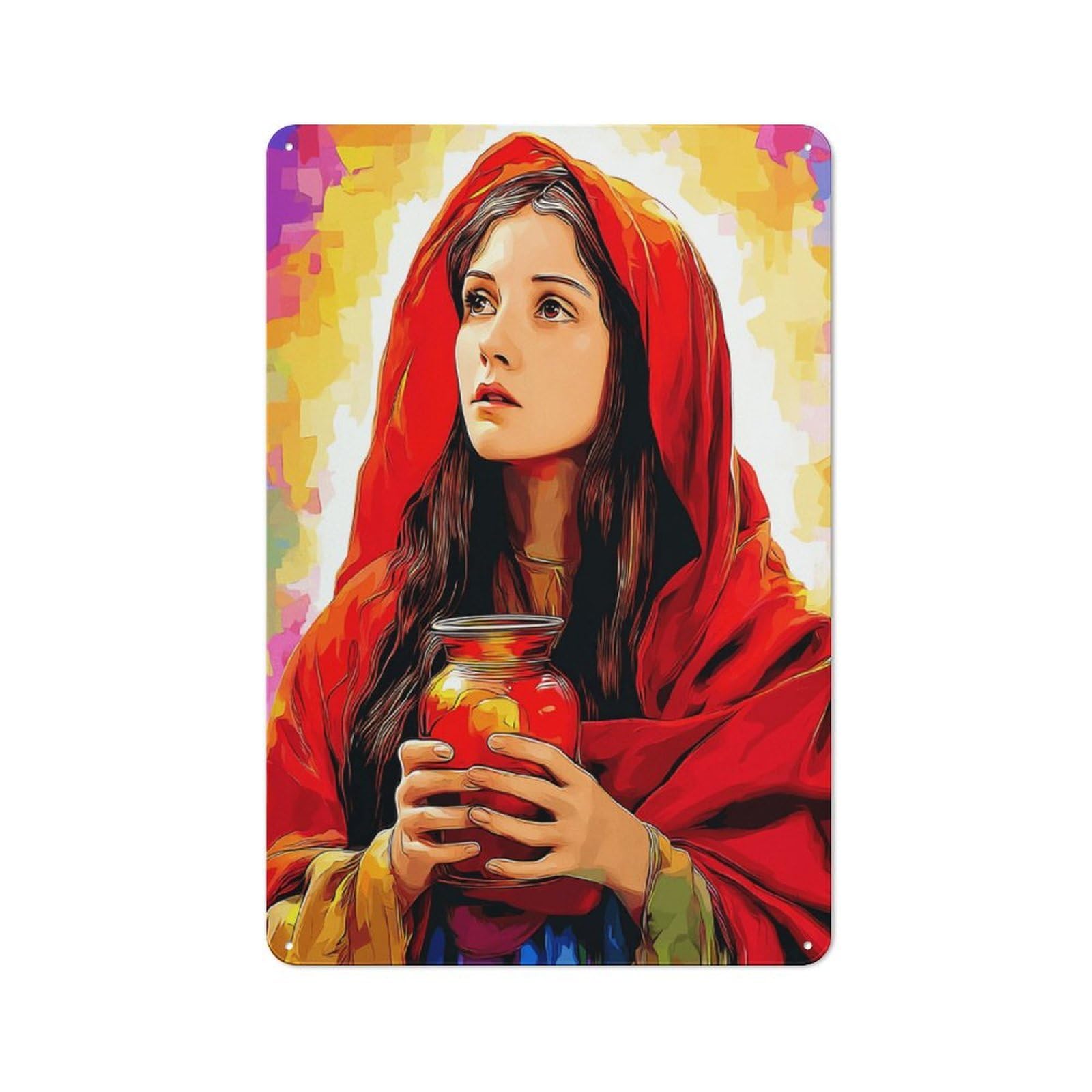 Junmoney Red Cloak With Golden Vase Retro Metal Wall Decor 30X20cm, Tin Wall Sign For Bakery, Diner, Cafe Or Family Room