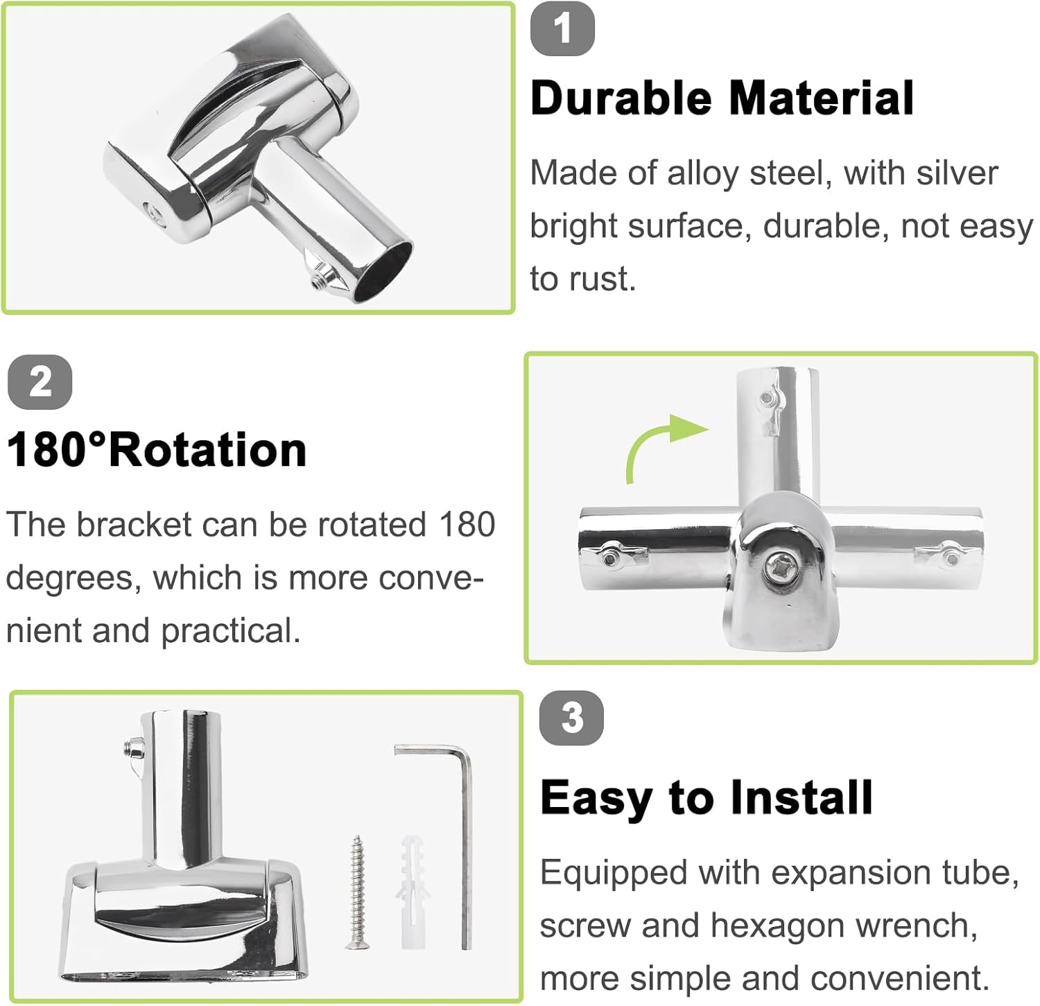 Shower Curtain Rod Bracket, 2Pcs Alloy Shower Curtain Rod Single Swivel Flange Easy Installation Heavy Duty Curtain Rod 180° Rotation Bracket with Screws-22mm (Silver)