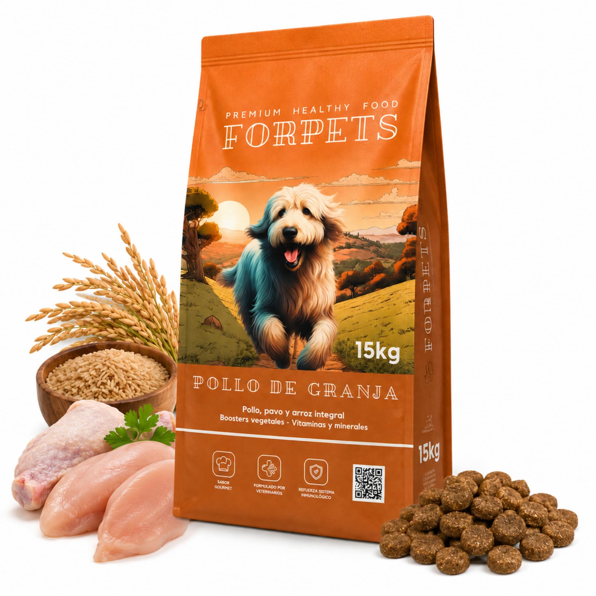 Adult Dog Food with Chicken and Turkey 15 kg | Sensitive Digestion with Brown Rice and Prebiotics | Gluten Free, High Protein | Medium and Large Breeds | FORPETS