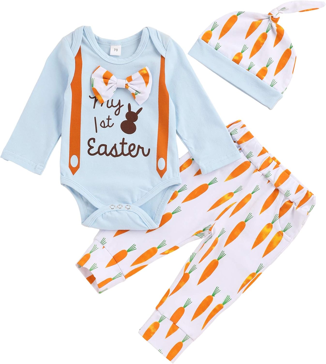 My First Easter Outfit Baby Boy Gentleman Romper Carrots Pants with Hat 3pcs Easter Clothes Sets
