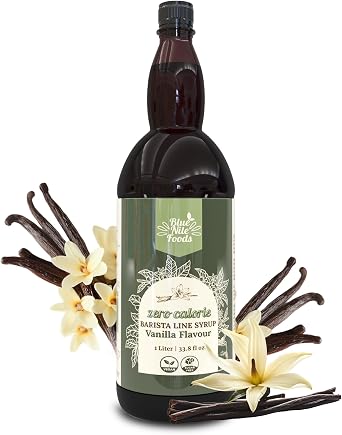 Blue Nile Foods Barista Vanilla Coffee Syrup, Calorie/Sugar Free Syrup, Keto Friendly Vanilla Syrup, Sugar Free Coffee Syrups for Coffee Drinks - Hot/Iced, 1L