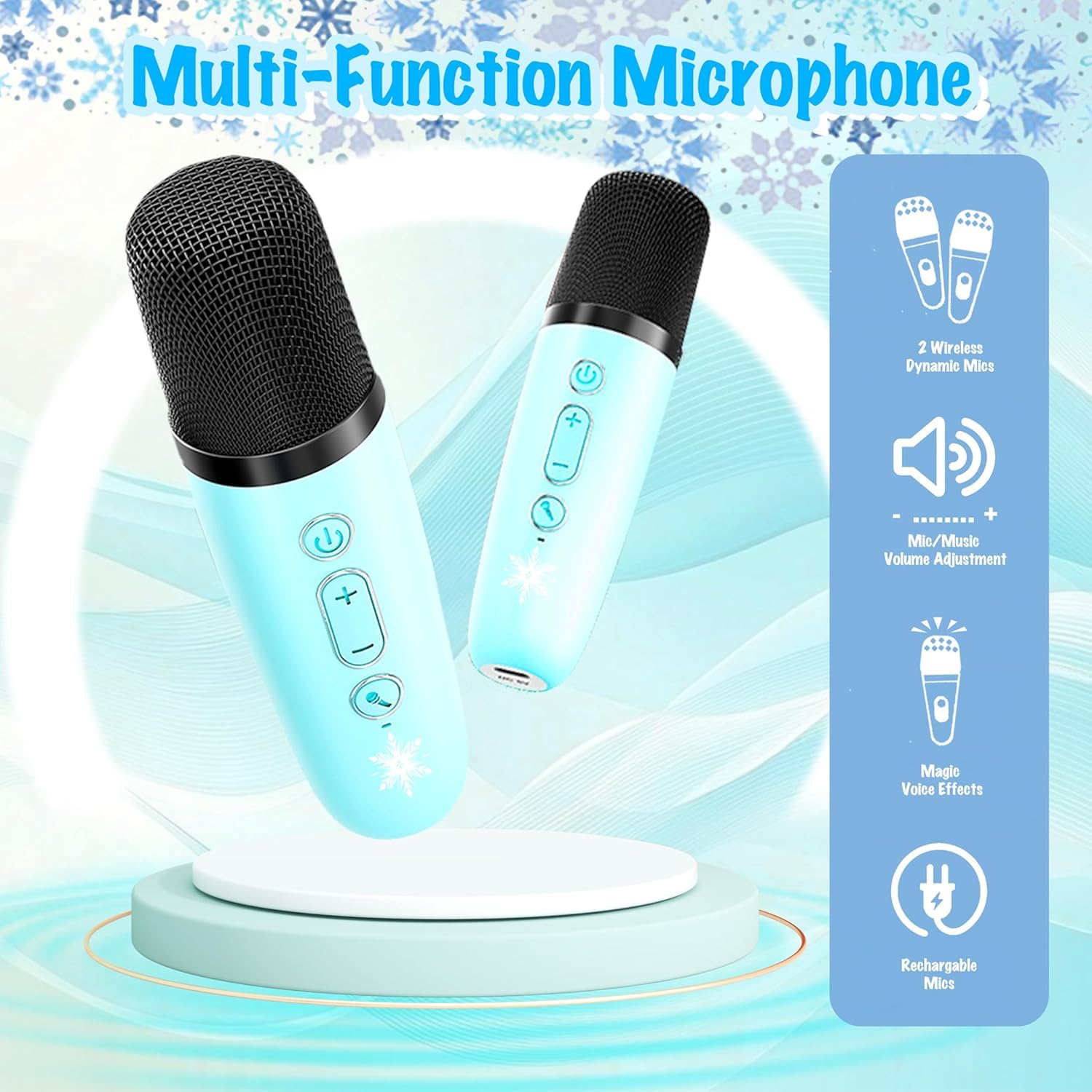 Micro Karaoké Enfant Fille, Enceinte Bluetooth Frozen avec 2 Micros sans Fil, Cadeau Frozen 3 4 5 6 7 8 9 Ans,Micro Enfant pour Chanter, Idée Cadeau Anniversaire Fille