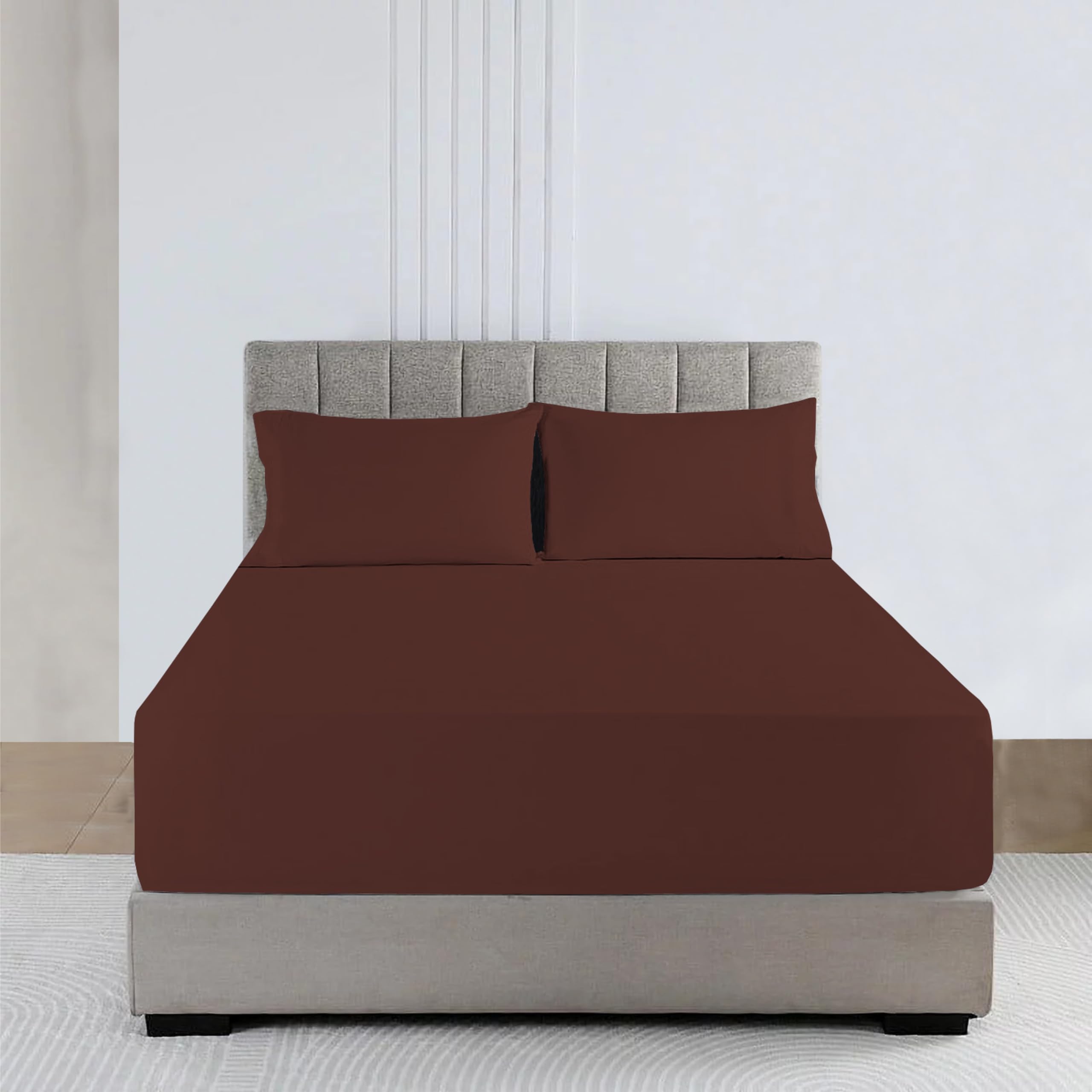 R&Z Chocolate Extra Deep Polycotton Non Iron Fitted Sheet Easy Care 40Cm (, Double)