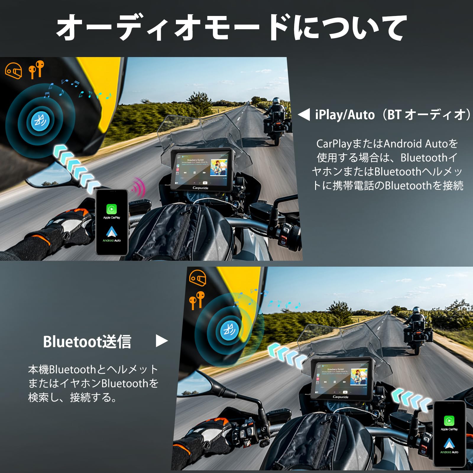 Amazon.co.jp: Carpuride バイクディスプレイオーディオ スマート