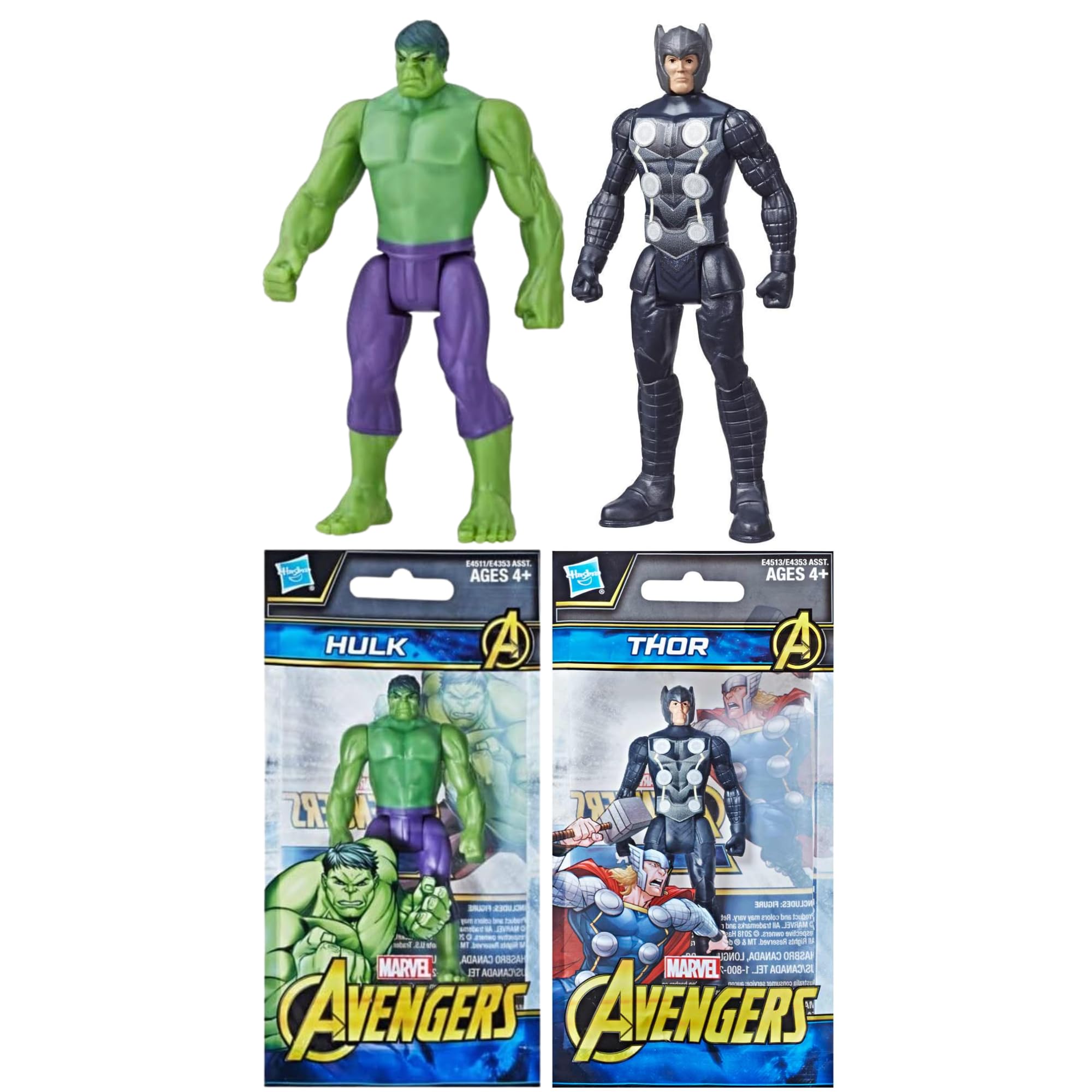 Toptoys2u Bargain Bundles Marvel-Avengers Miniature Articulated 9.5cm Toy Action Figures Bundle - Pack of 2 - Hulk & Thor
