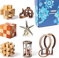 Vista 7 de 7 Piezas Rompecabezas Interlock de Desafío Lógico IQ, Rompecabezas Retro de Madera y Metal, Juego de Caja de Rompecabezas Divertido