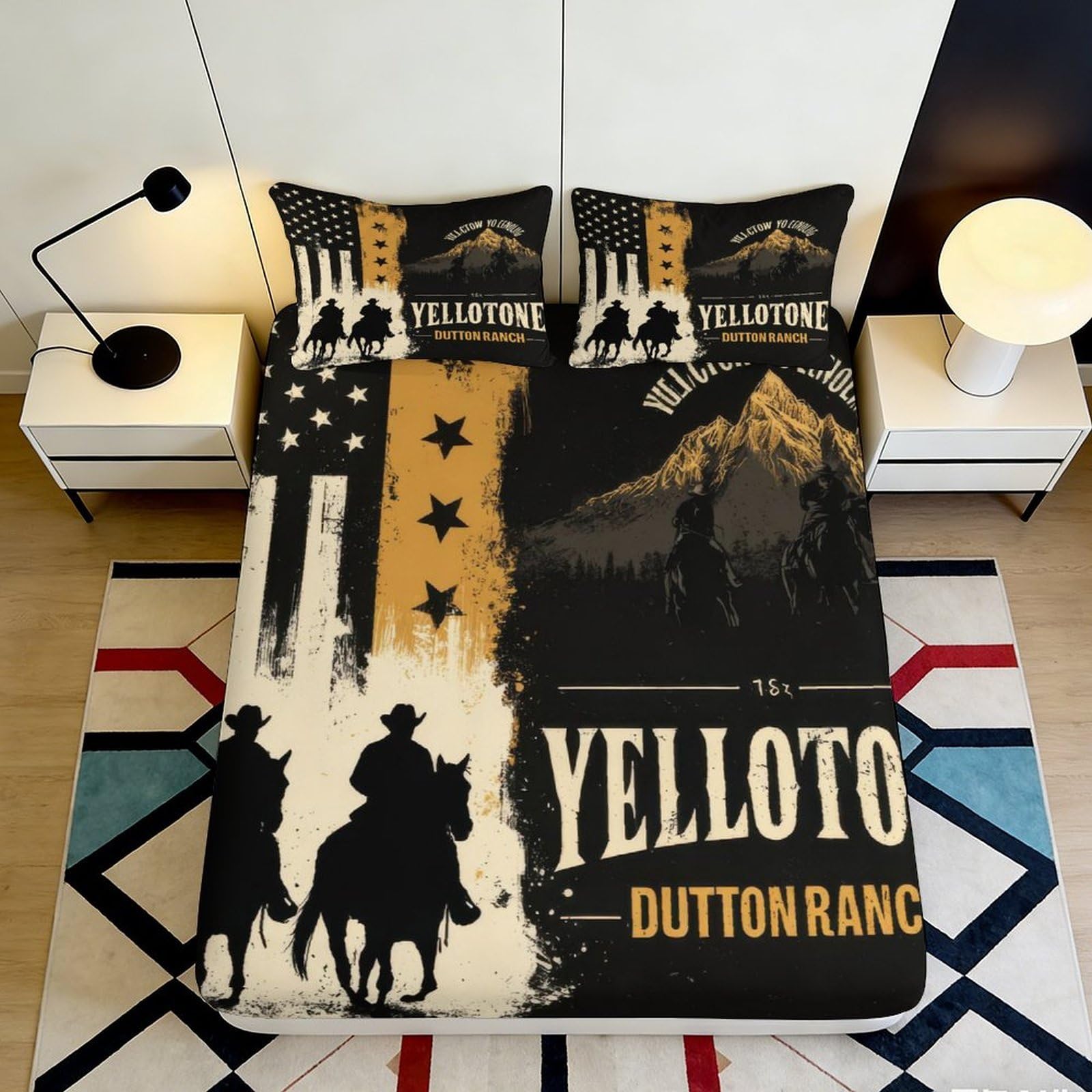 3D Printed Western Cowboy Fitted Sheet Microfiber Soft Mountain Ranch Bed Cover for Bedroom Dorm Protection Decor 90x200x25cm