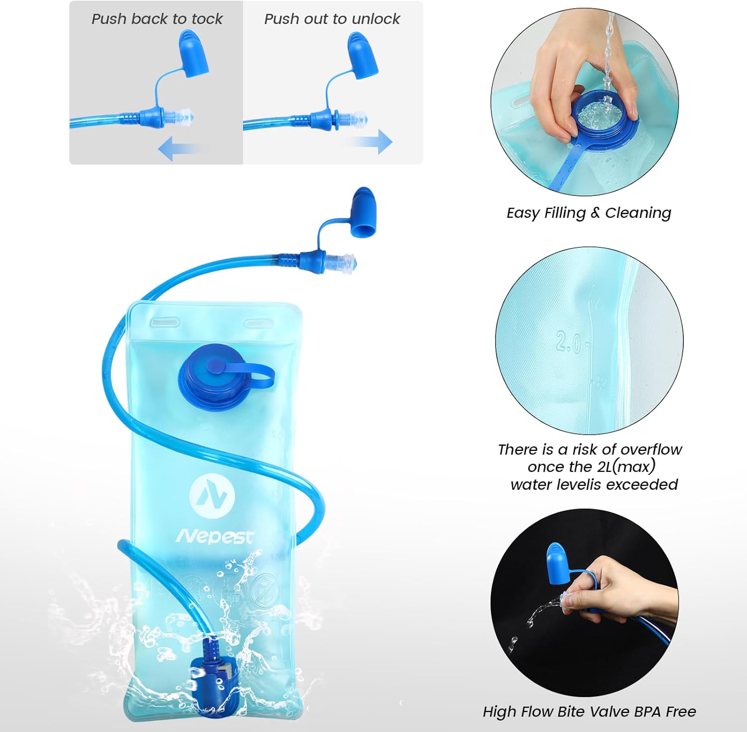 Nepest Hydration Backpack with 2L Water Bladder for Cycling, Water Backpack for Hiking Running, Lightweight Hydration Pack , Grey - Image 5