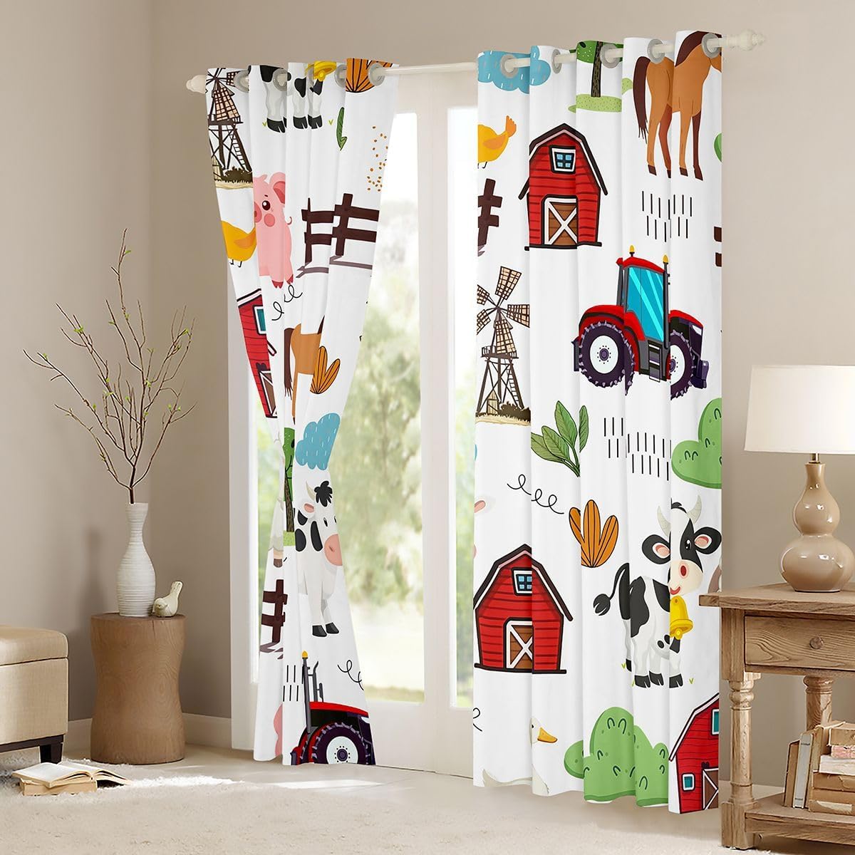 Feelyou Cow Pig Horse Chicken Blackout Curtains Funny Country Theme Darkening Drapes for Bedroom Living Room Decor Farm Animal Thermal Insulated Shades Window Treatments, 2 Panels 38 x 45 Inch image 3