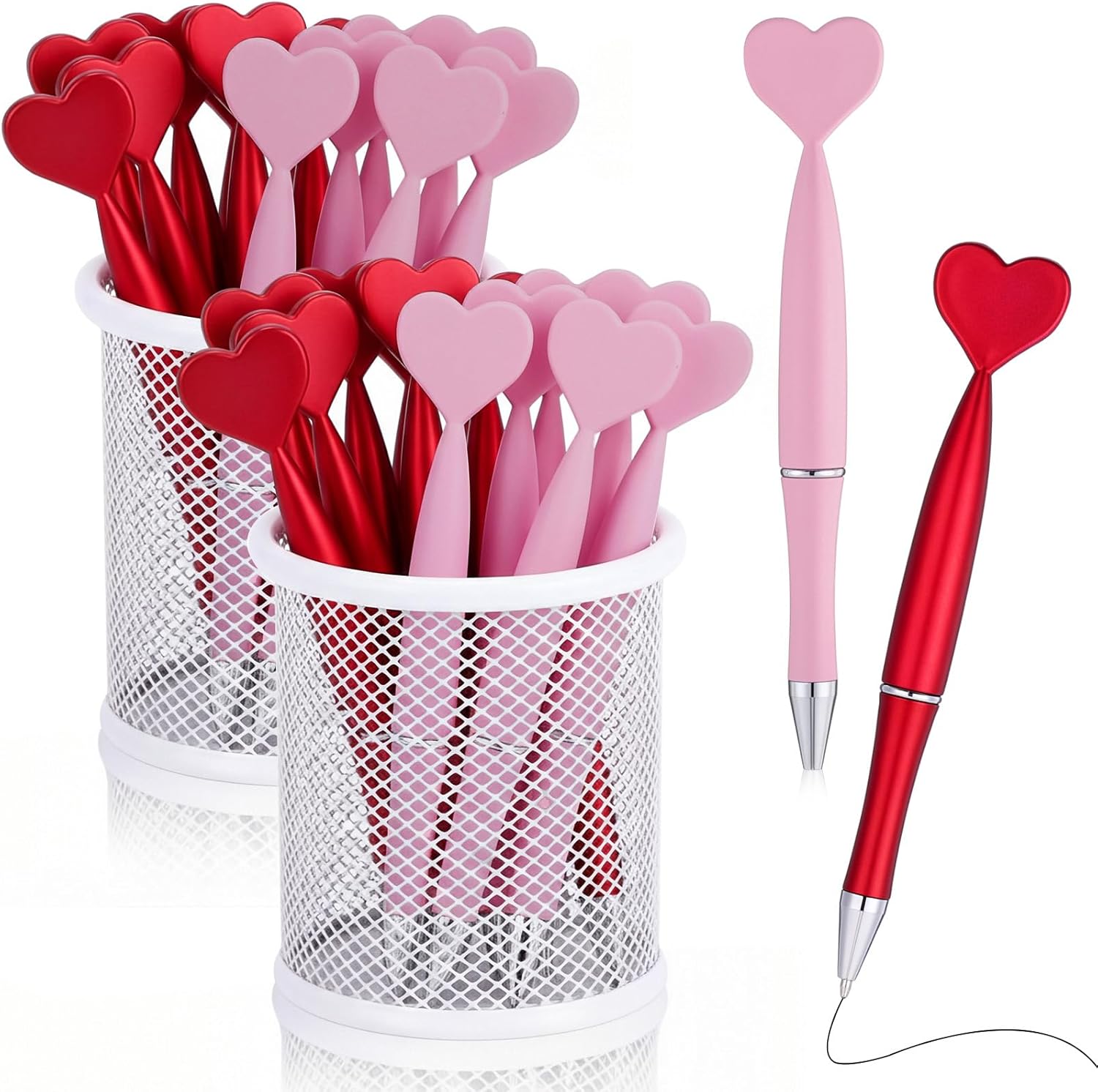 Crtiin 50 Pcs Pink Red Heart Shaped Pens Bulk Black Gel Ink Novelty Valentine Party Favor 1.0 mm Heart Ballpoint Pens for Men Women Office Teacher Nurses Mother's Day Wedding Party Supply