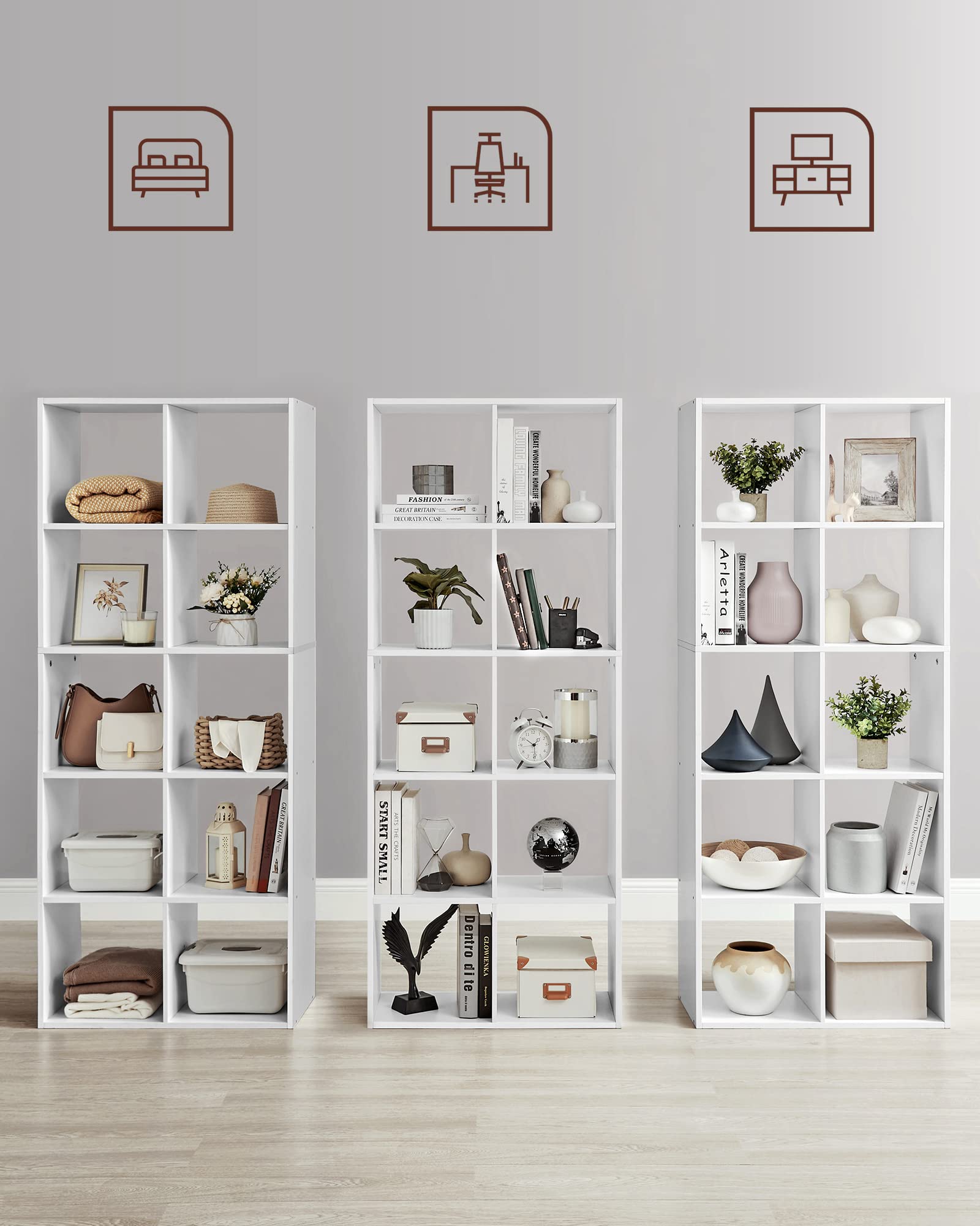 VASAGLE LBC168T14 - Scaffale portaoggetti per libreria da 10 cubi, per soggiorno, studio, ufficio, camera da letto, divisorio, stile scandinavo, bianco