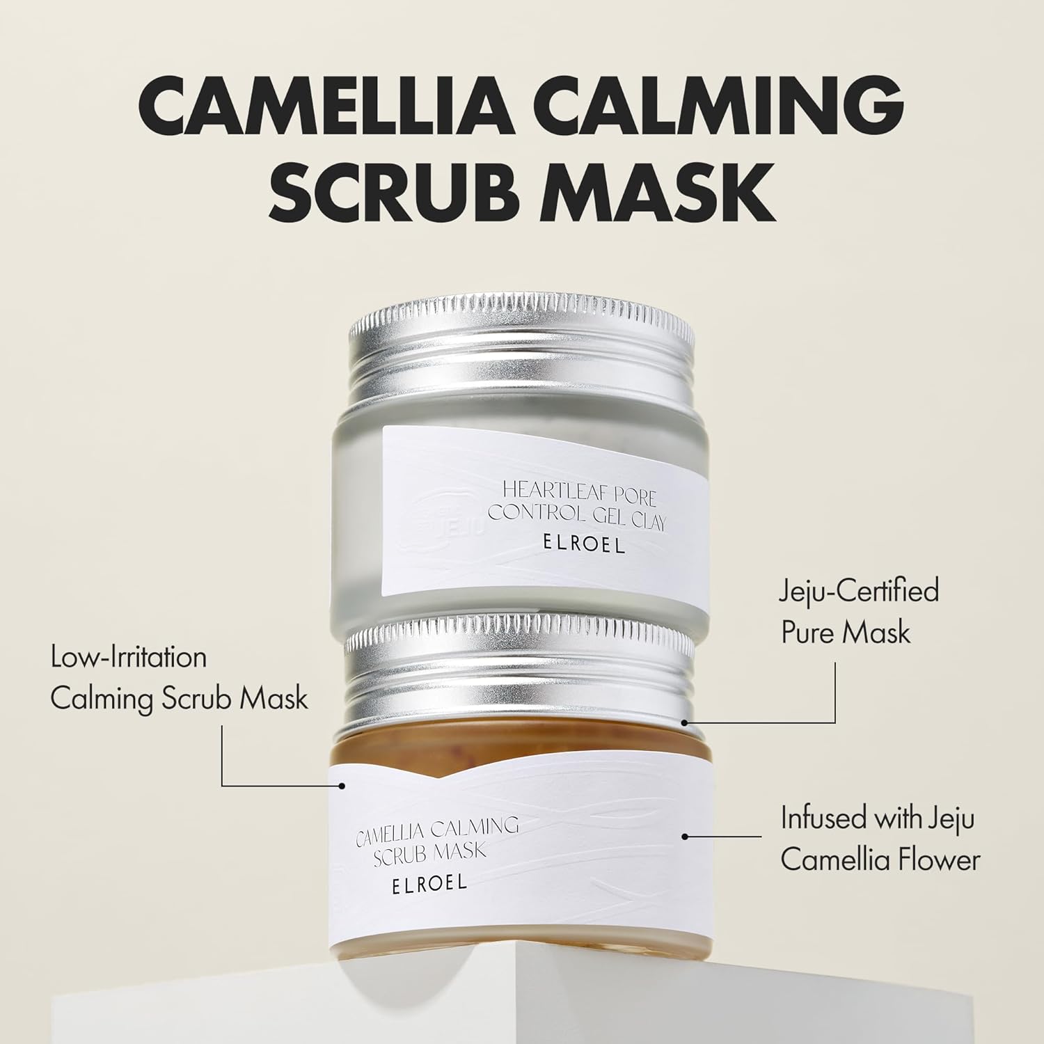 ELROEL Camellia Calming Scrub Mask - Hydrating, Calming and Exfoliating Facial Scrub with Hyaluronic Acid and Jeju Water - Gentle Face Wash Exfoliator for Smoother Skin - Korean Skin Care 1.69 Fl Oz