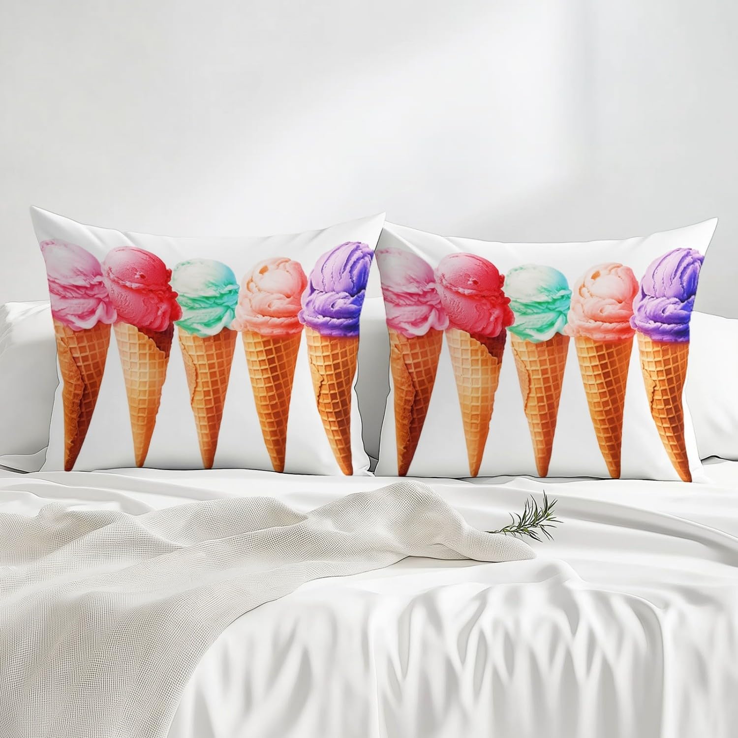 Drap Housse Set Simple Glace À L'Aquarelle Thème, Blanc Drap-Housse Respirant Résistant avec 2 Taies d'oreiller, 140 x 190 cm Drap de Lit Convient aux Matelas Jusqu'à 30 cm D'épaisseur