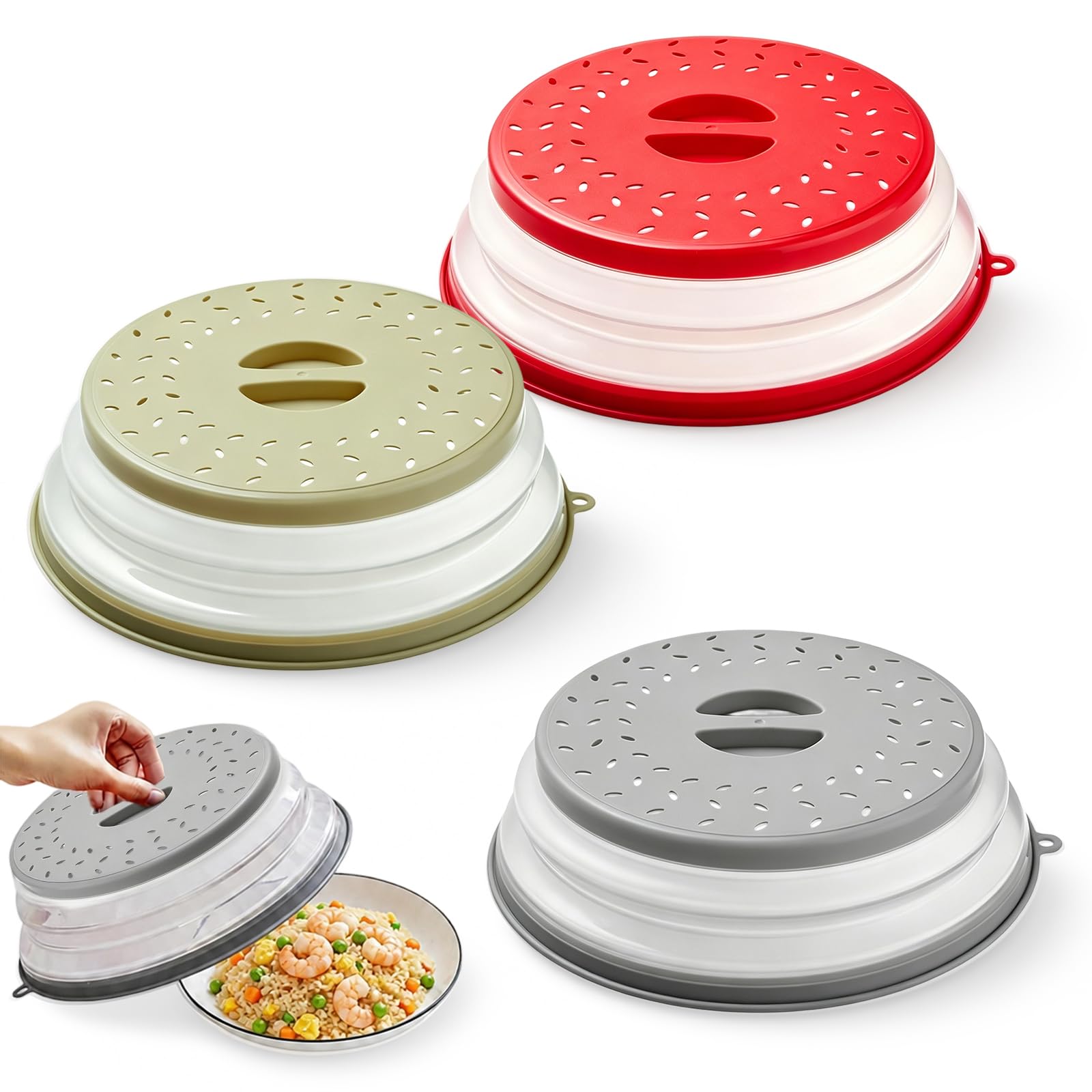 3 Pack Collapsible Microwave Food Covers, 2 in 1 Microwave Cover for Food 10.5 Inch Microwaves Splatter Covers Vented Microwaves Lid