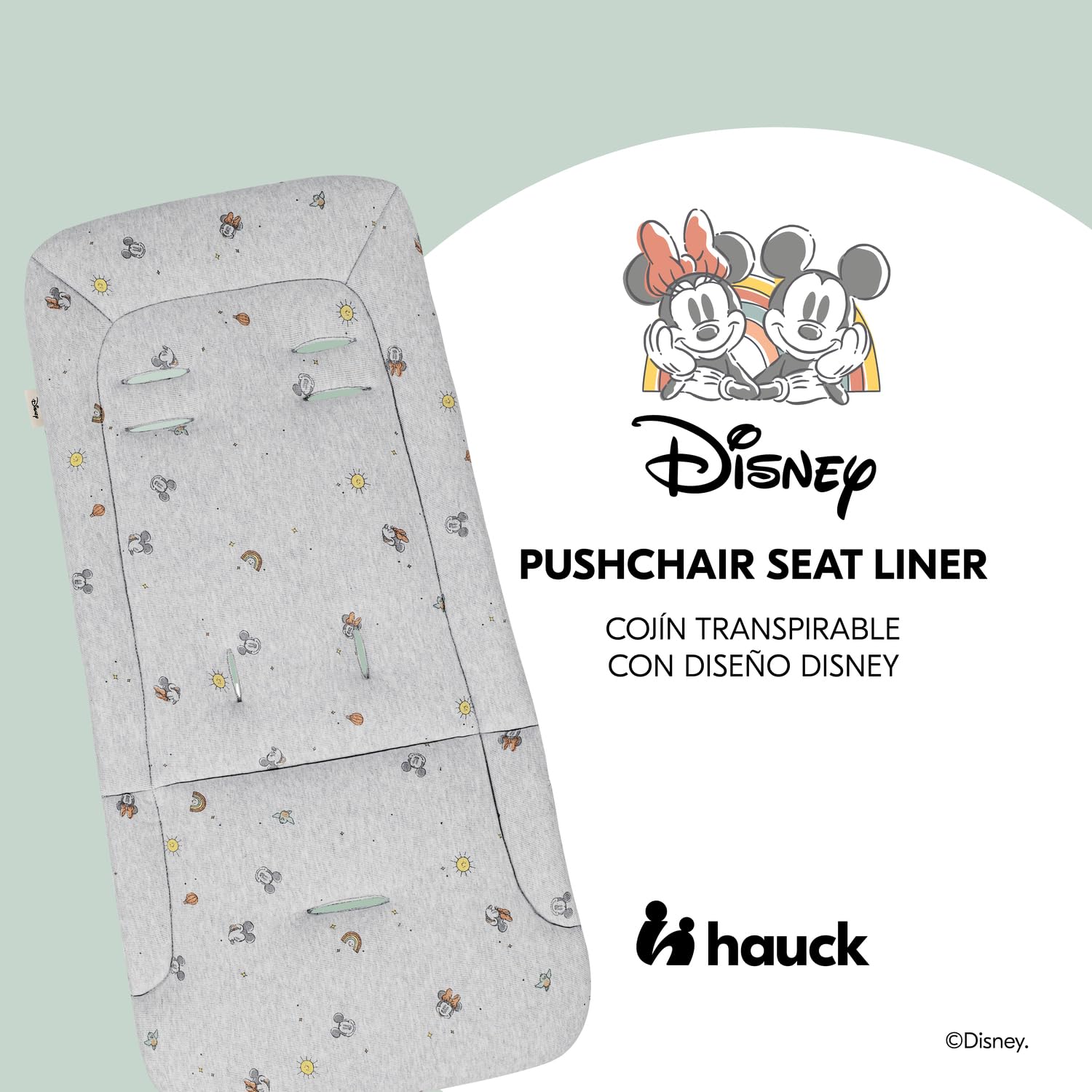 hauck Colchoneta Silla de Paseo Universal - Funda Carrito Bebé y Remolques de Bicicleta para Niños - Algodón Transpirable - Fácil de Fijar - Verano e Invierno - Disney Mickey Minnie Mouse - Gris — view 2