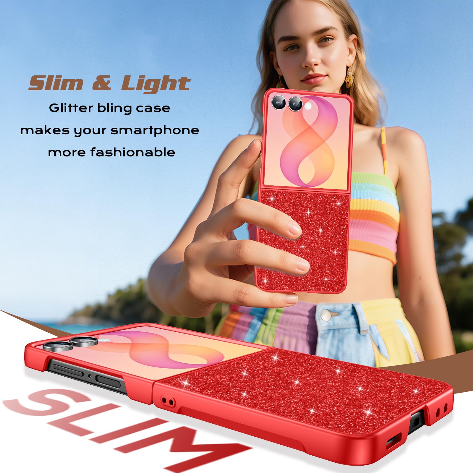 Coque de protection pour Samsung Galaxy Z Flip 8 à paillettes (rouge)