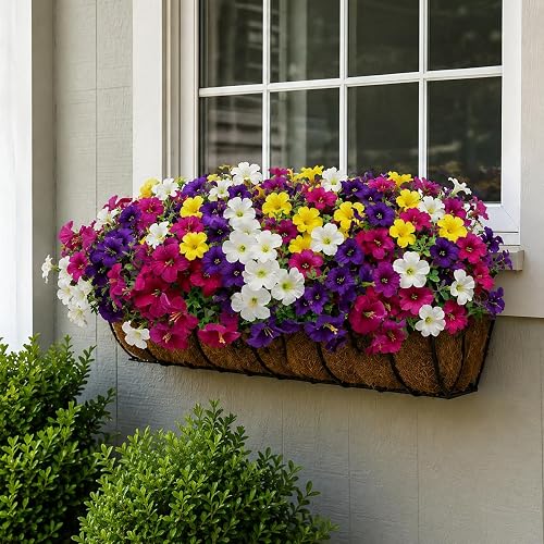 Artificial Petunia Flowers with Eucalyptus - 12 Stems Purple Faux