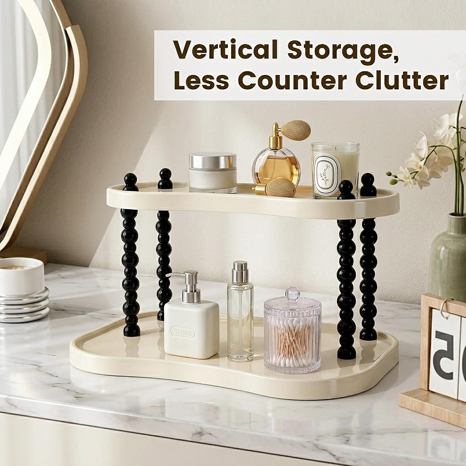 2 Tier Bathroom Counter Organizer, Decorative Vanity Makeup Storage Shelf image 3