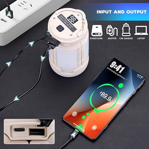 Miniatura 5 de Linterna plegable para campamento, luces de campamento recargables, 4000 lúmenes, 6 modos de luz, faroles impermeables para cortes de energía,