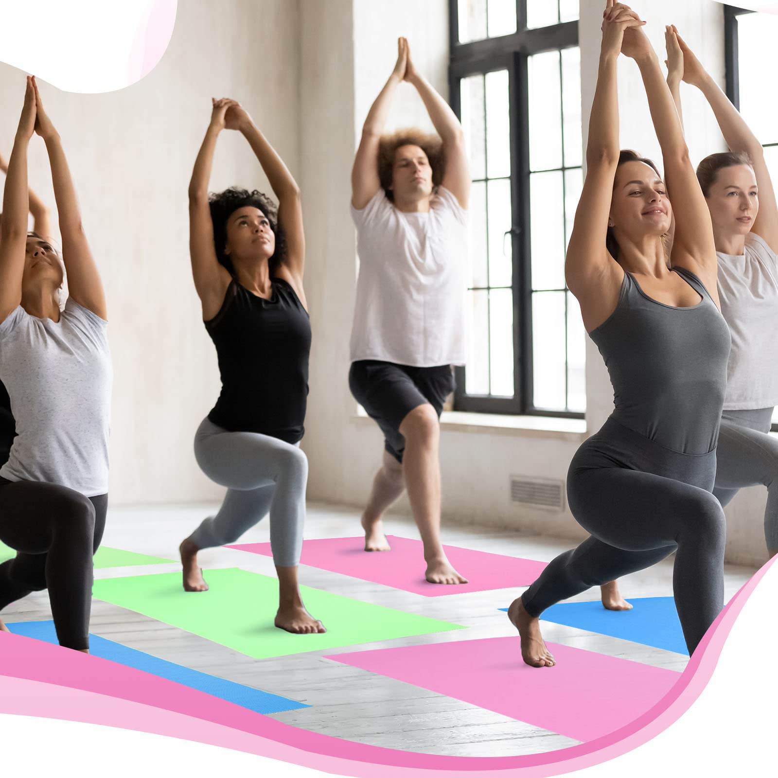 12 alfombrillas de yoga a granel de 68 x 24 x 0.12 pulgadas, alfombrillas de ejercicio antideslizantes para mujeres y hombres, entrenamiento en casa, gimnasio, yoga (verde, rosa, azul claro)