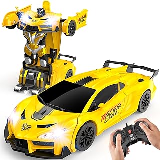 Transform Remote Control Car Toys for Boys 4-7,Cool RC Cars with Dual-Color Lights,360°Rotation,One-Click Deformation,Toys