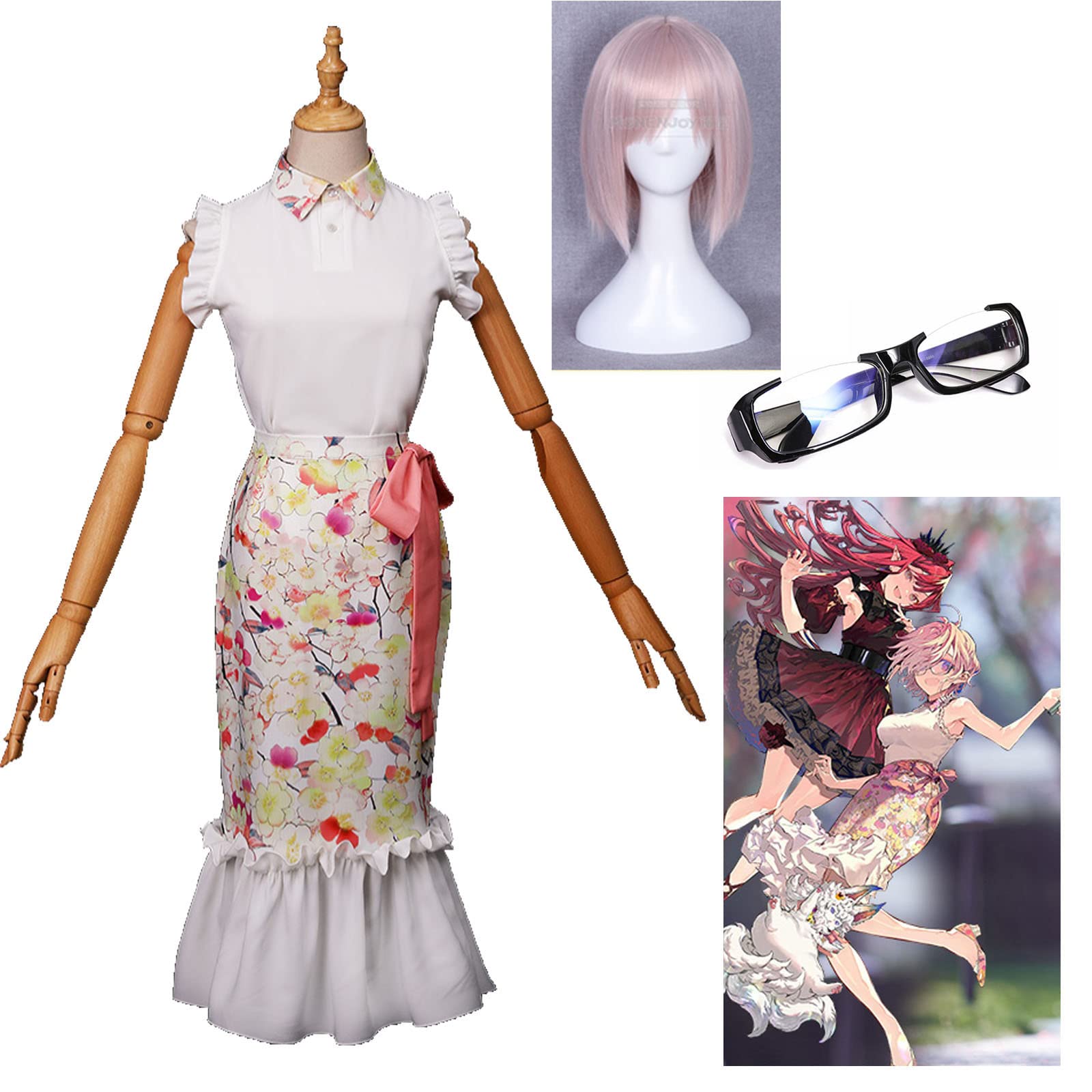[YAORUI] Fate/Grand Order FGO 冬祭り コスプレ 衣装 ウィッグ 付き マシュ・キリエライト トリスタン 【  豪華版セット！】 服 学園祭仮装 舞台装 コスプレ学園祭 仮装 (S,マシュ)