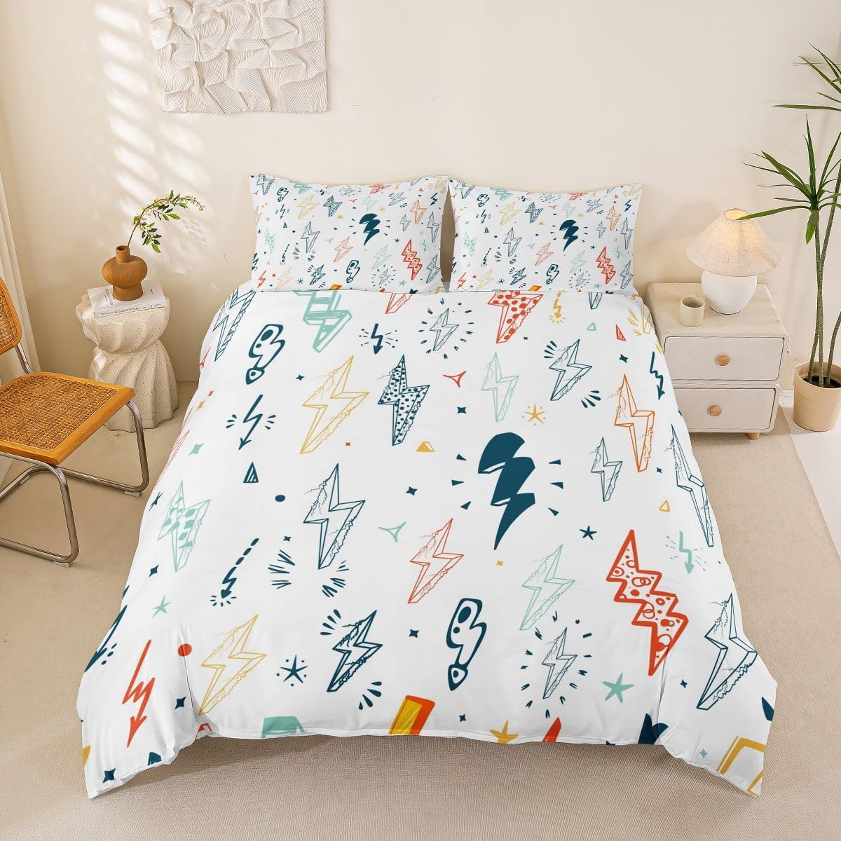 Homewish Cartoon Lightning Duvet Cover Set Twin Size Videos Games Bedding Set 2Pcs for Kids Boys Girls Teens Bedroom Decor Colorful Lightning Comforter Cover Modern Fashion Quilt Cover,1 Pillowcase