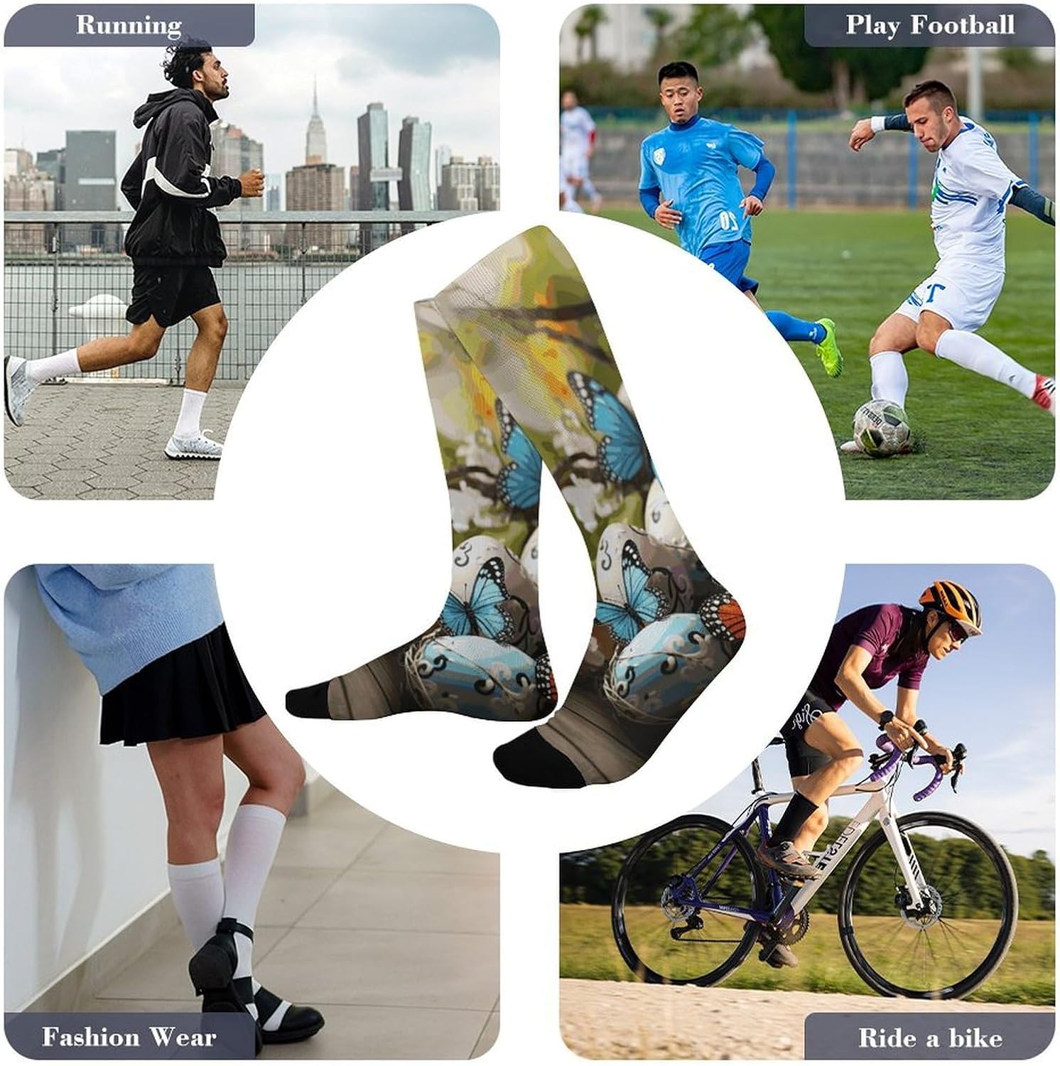 Knee High Socks Easter Eggs Butterfly Long Tube Boot Seamless Toe