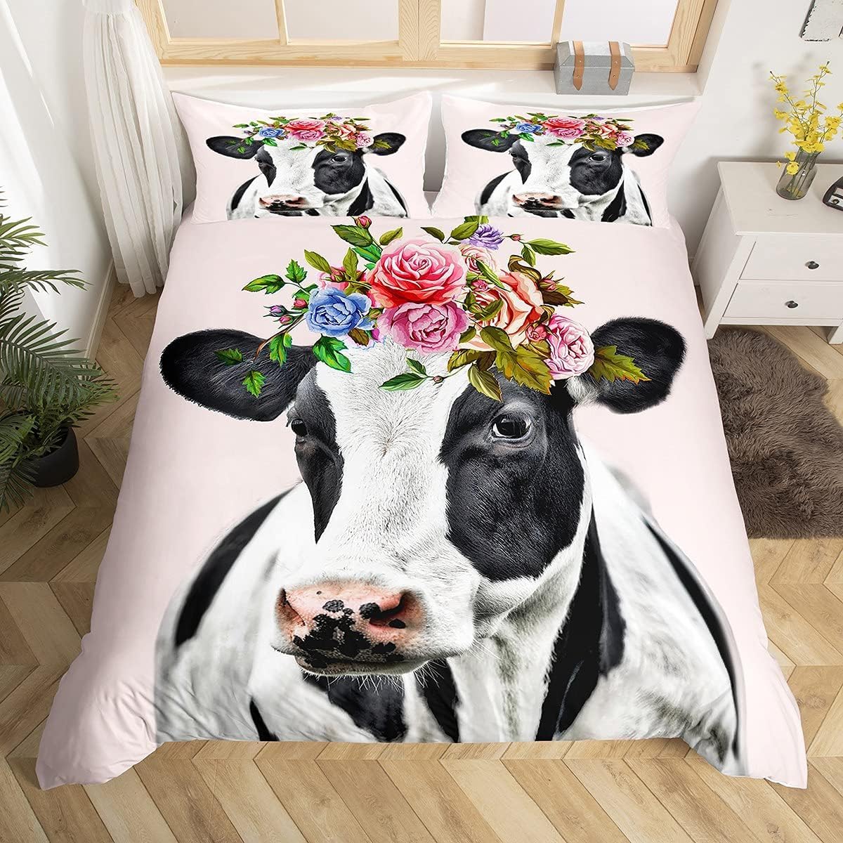 Housse de couette 160x200 vache pour lit enfant 1 personne avec taie
