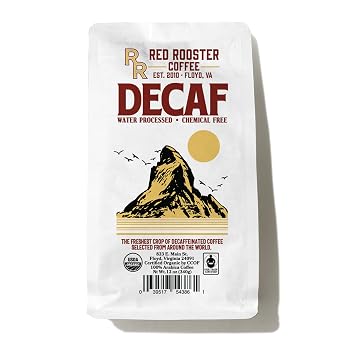 Red Rooster Coffee, Organic Decaf Coffee Medium Roast Whole Bean Notes of Dark Chocolate & Citrus 12oz Fair Trade, USDA Organic