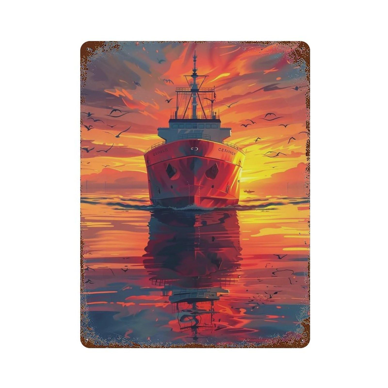 HDURYEYRYY Sunset Tug & Mirror Sea 01 Wall Retro Iron Vintage Art Metal Tin Sign Poster Modern Home Cofffee Club Art Bar Shop Decor 40x30cm