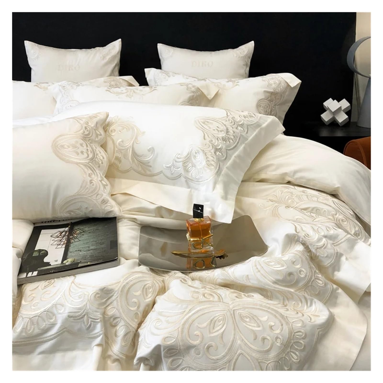 bawełna egipska, Kremowy biały różowy czerwony 1000TC egipska bawełna luksusowy(Bianco,Queen Size 4pcs)
