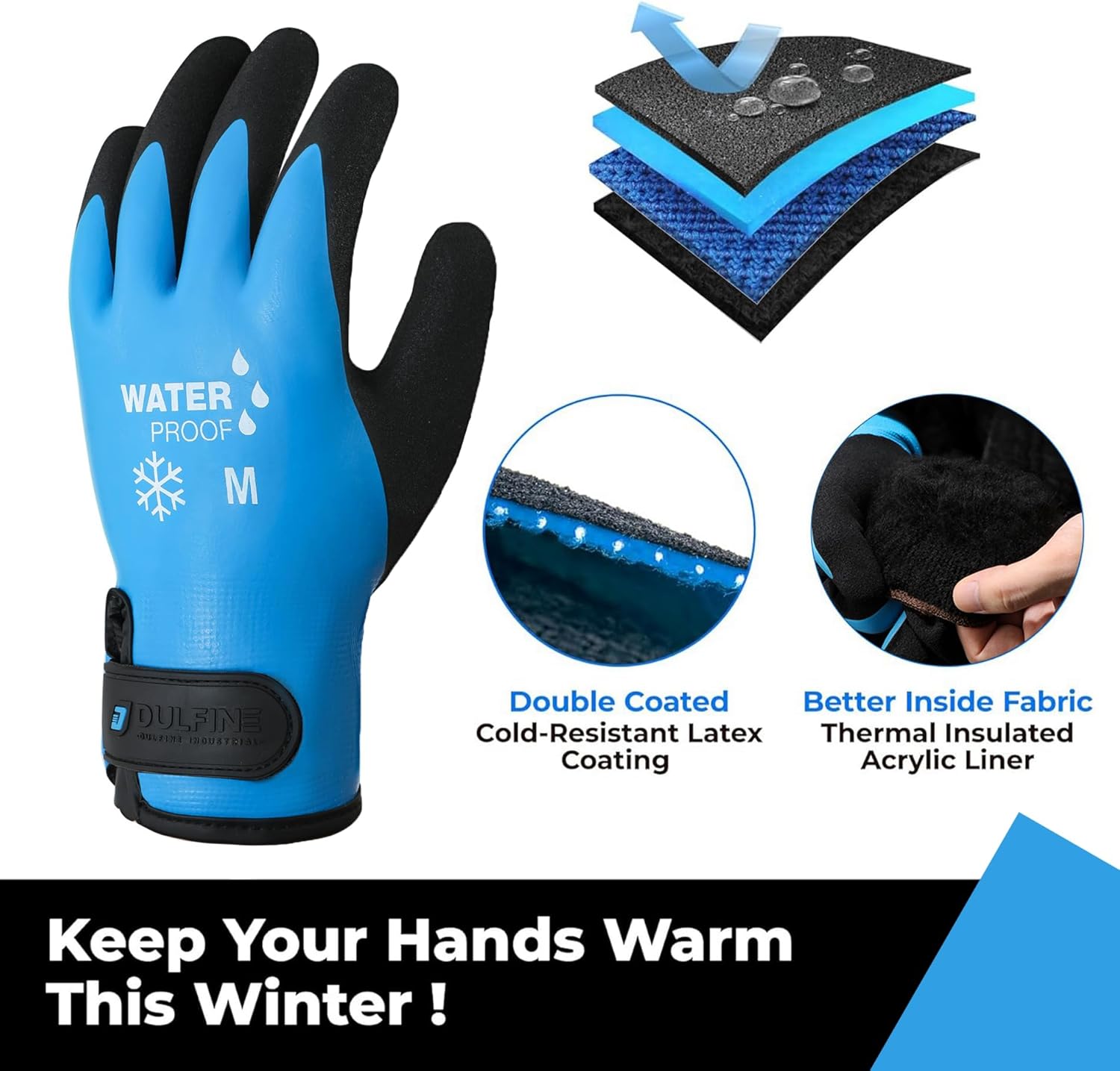DULFINE 100% Waterproof Winter Work Gloves for Men and Women,Foam Latex Coated and Thermal Insulated Gloves for Cold Weather - Image 2