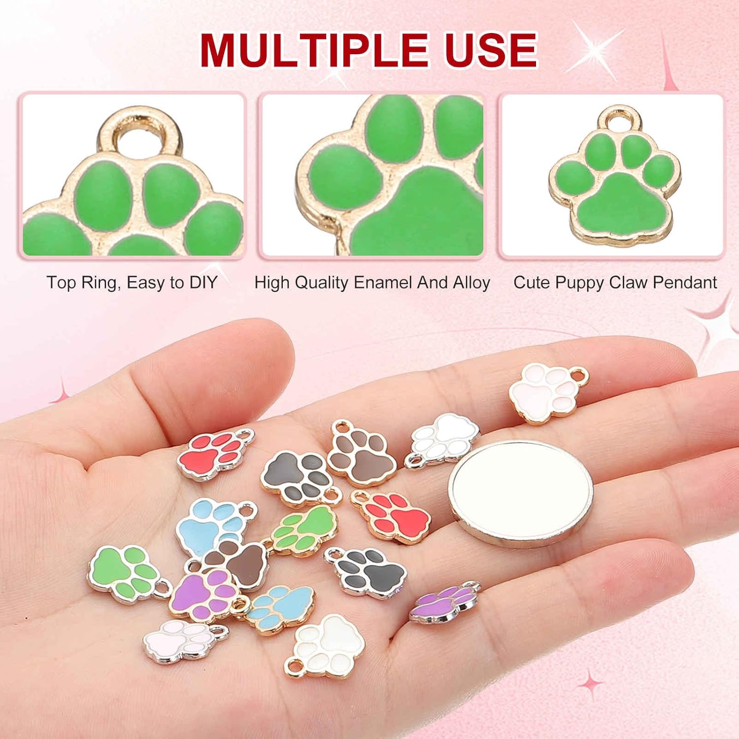 MECCANIXITY Enamel Dog Paw Print Charms, Alloy Paw Pendant Keychain Charm Footprint Animal Charms for Jewelry Making Necklace - Image 3
