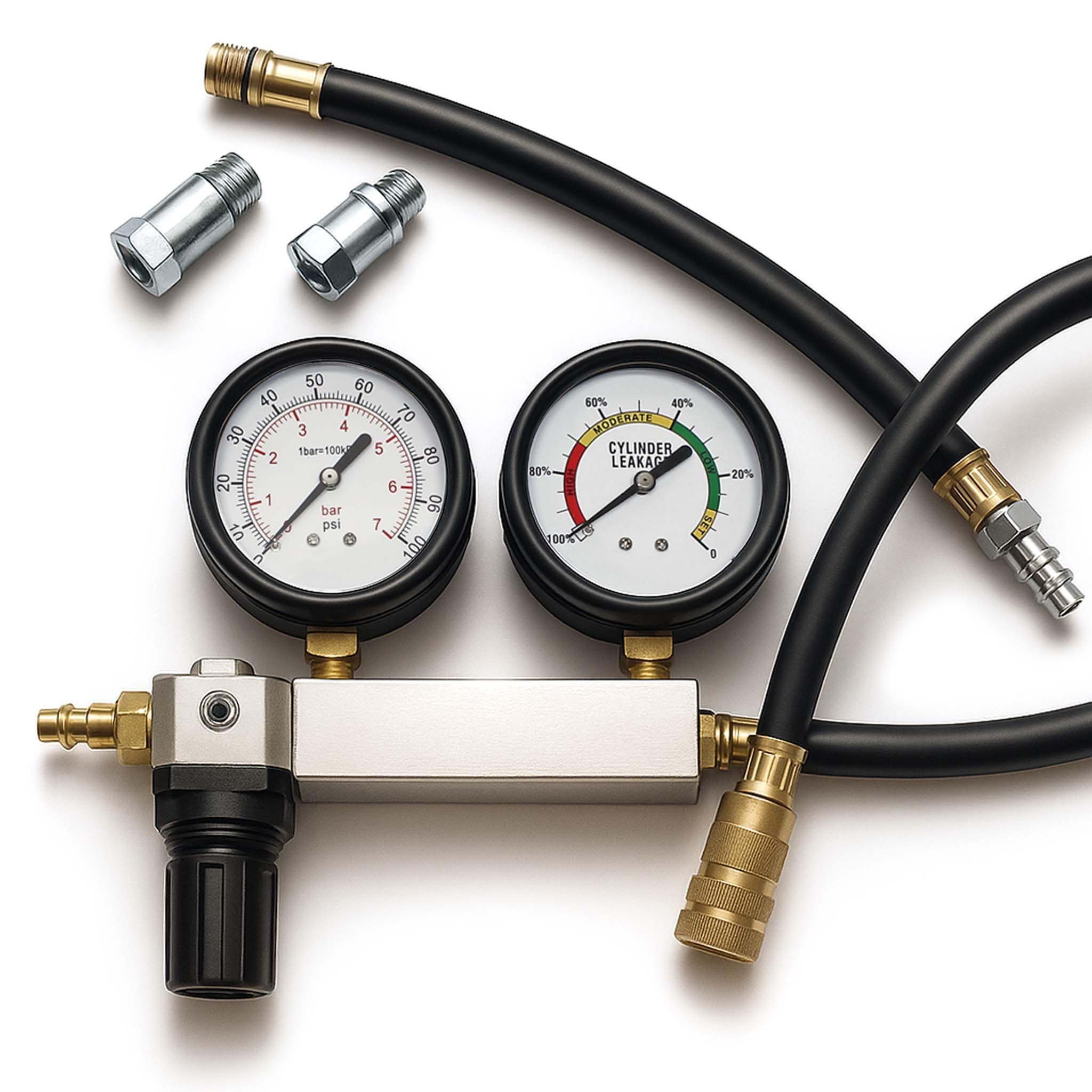 Wiltec Tester compressione motori a benzina, con adattatori, set per test di perdita del cilindro