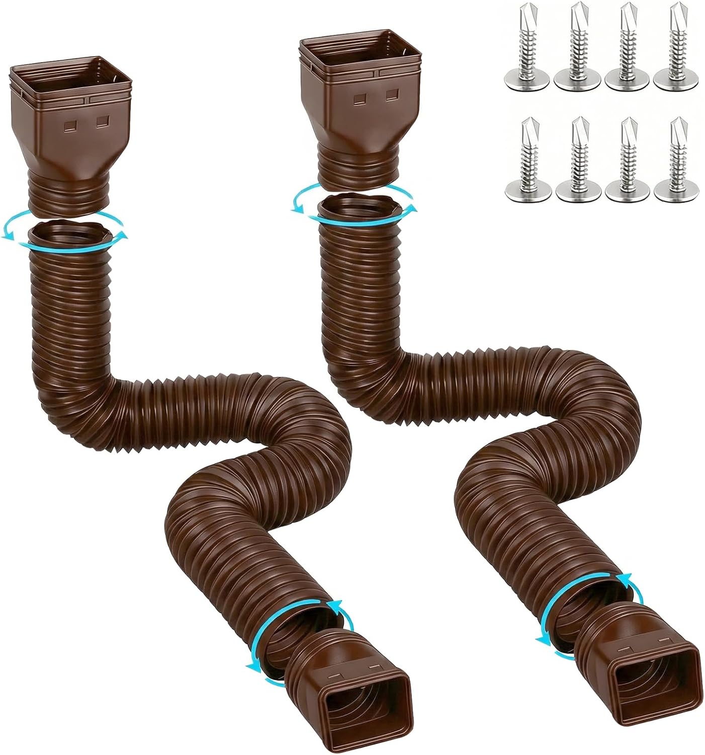2 Pack Gutter Downspout Extensions for Rainwater Drainage, 4” Diameter Thickened Flexible Downspout Extender Extendable from 21" to 67"(White)